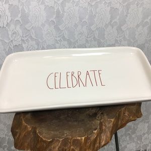 Rae Dunn ceramic serving tray dish celebrate red